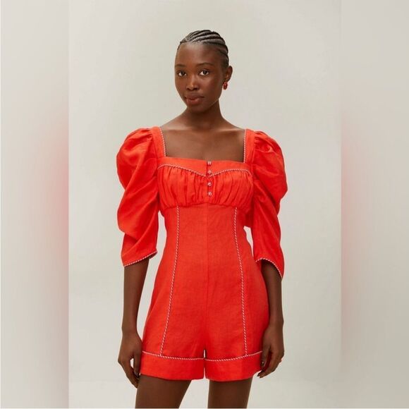 FARM Rio Red Puff Sleeve Romper - Picture 4 of 8